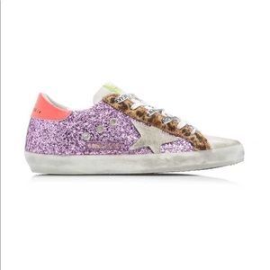 golden goose superstar purple glitter + cheetah